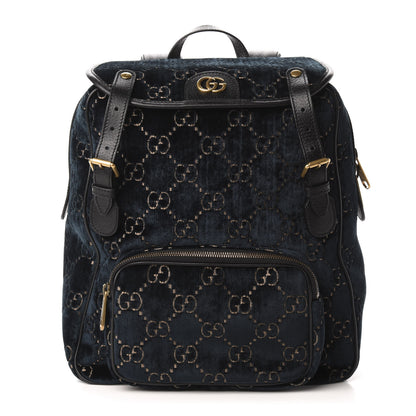 Gucci Velvet GG Monogram Textured Calfskin Web Small Double Buckle Backpack Blue Beige Black 1 of 10