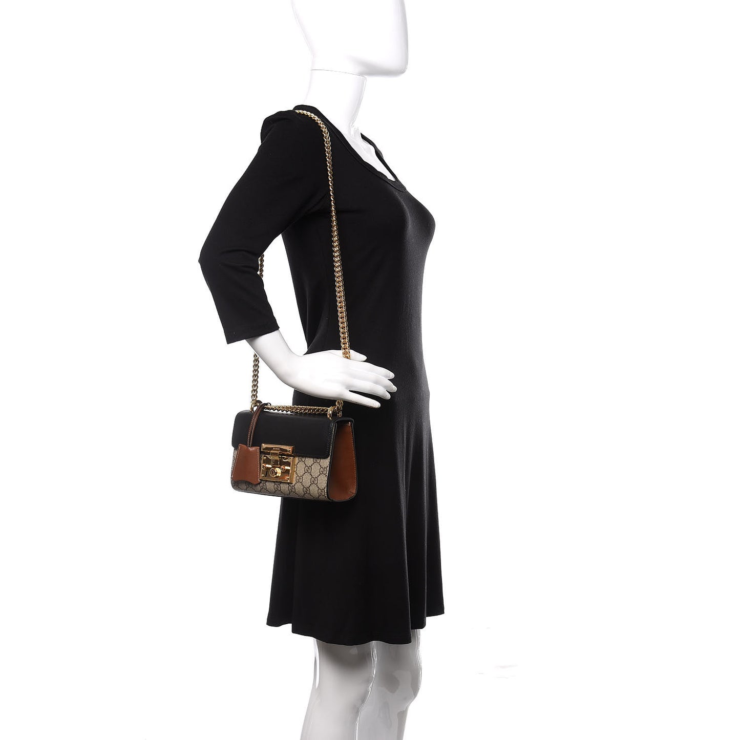GG Supreme Monogram Calfskin Small Padlock Shoulder Bag Beige Black Cuir