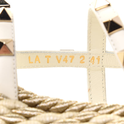 Valentino Garavani Calfskin Rockstud Ankle Strap Torchon Espadrille Caged 30/55mm Sandals 41 Light Ivory 8 of 9