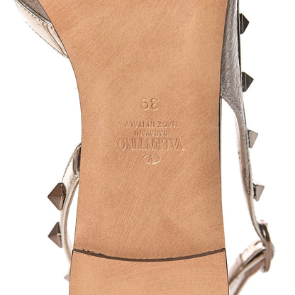Valentino Garavani Metallic Pebbled Calfskin Patent Rockstud Slingback Flats 38 Skin 8 of 11