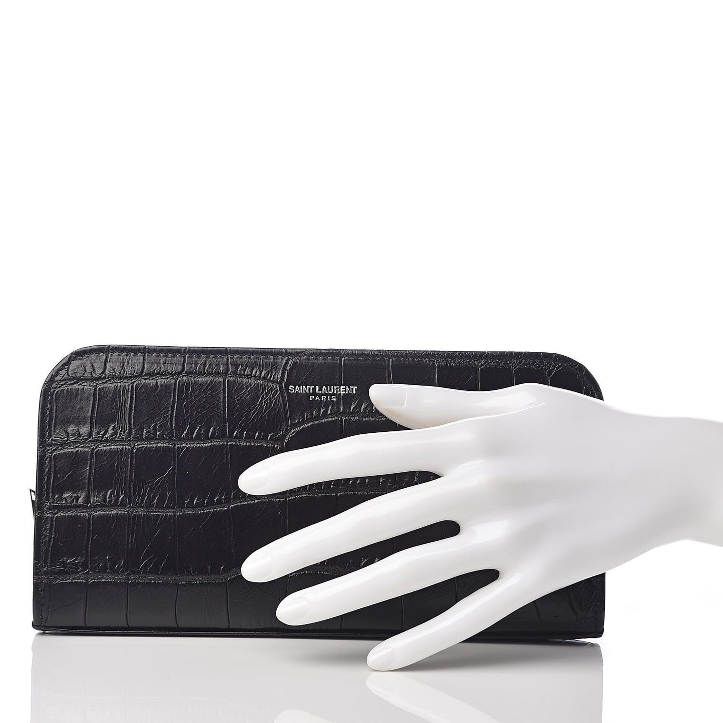 Calfskin Crocodile Embossed Classic Zip Around Continental Wallet Black
