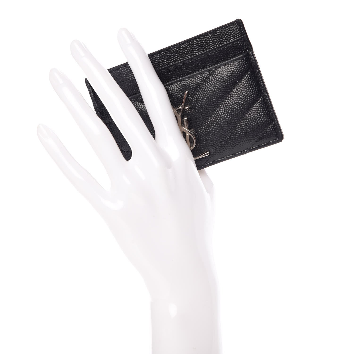 Saint Laurent Grain De Poudre Matelasse Chevron Monogram Credit Card Case Black 2 of 10