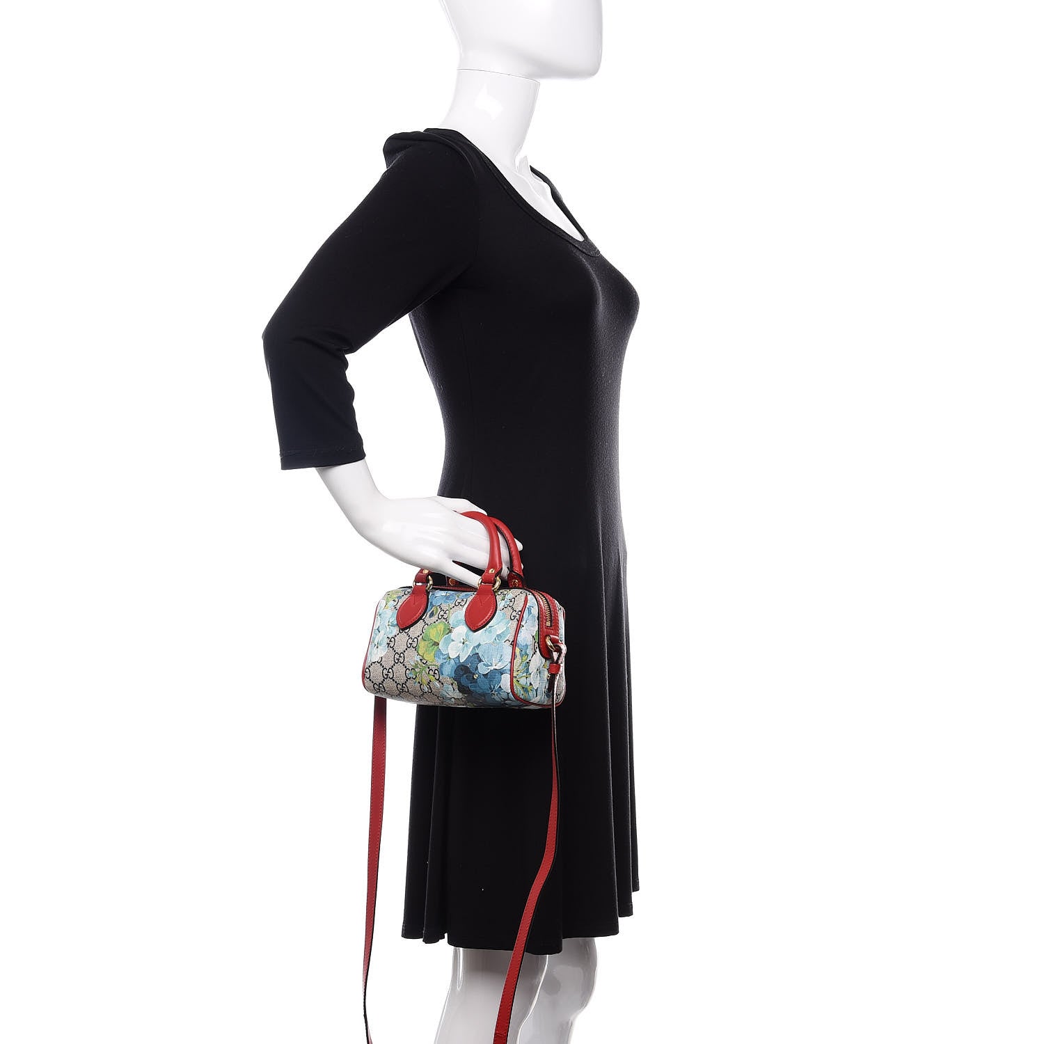 Gucci GG Supreme Monogram Blooms Mini Boston Navy Blue Hibiscus 3 of 12