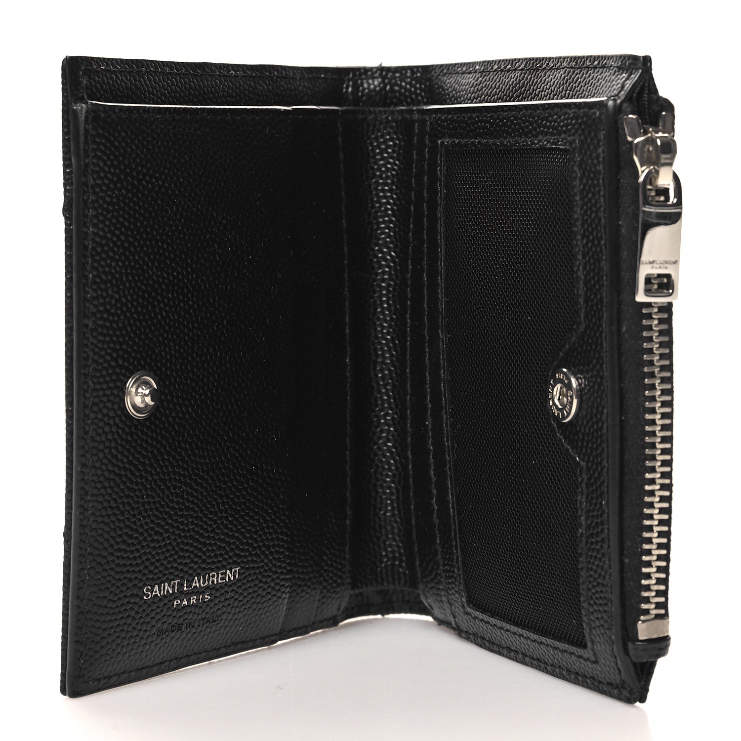 Saint Laurent Grain De Poudre Matelasse Chevron Monogram Zipped Card Case Black 5 of 8