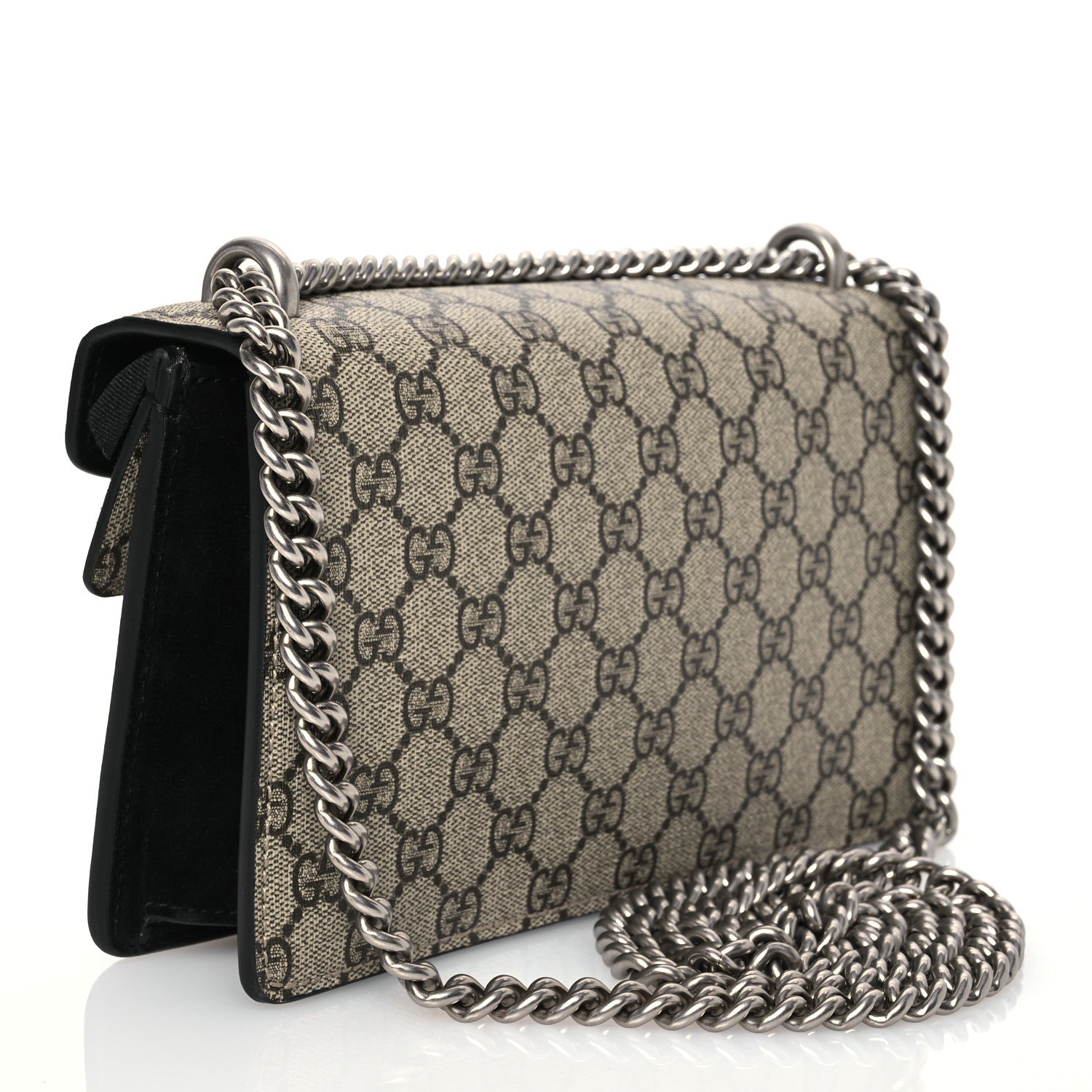 Gucci GG Supreme Monogram Suede Crystal Small Dionysus Shoulder Bag Beige Ebony Black 3 of 13