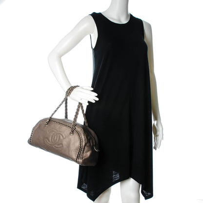 Chanel Metallic Goatskin Medium Luxe Ligne Bowler Dark Silver 2 of 7