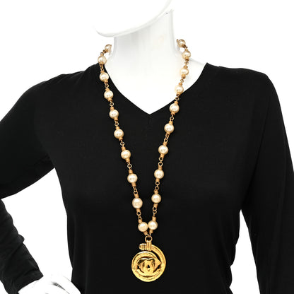 Chanel Pearl Chain CC Pendant Necklace Gold 2 of 11