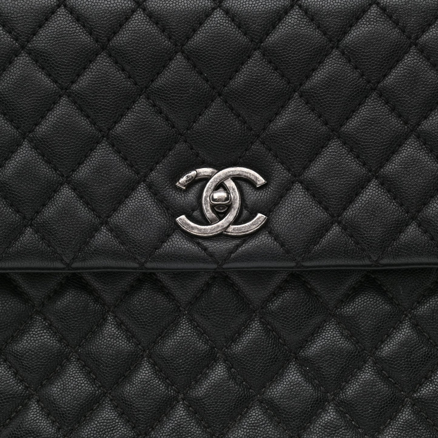 Caviar Lizard Quilted Large Coco Handle Flap Black