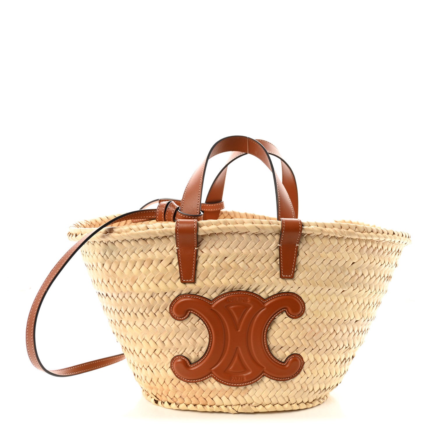 Celine Raffia Calfskin Triomphe Teen Panier Tan 1 of 9