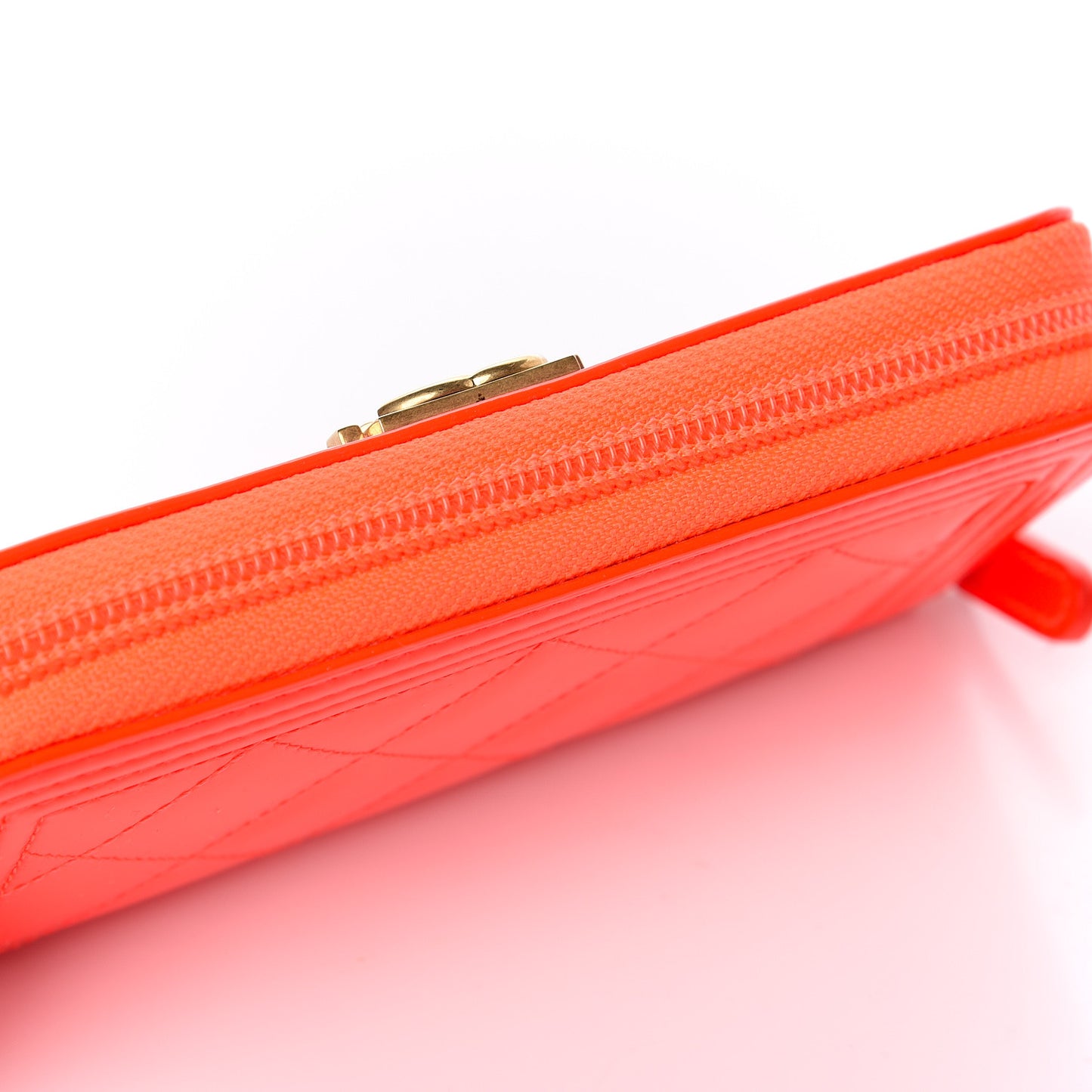 Patent Quilted Small Boy Zip Around Wallet Orange