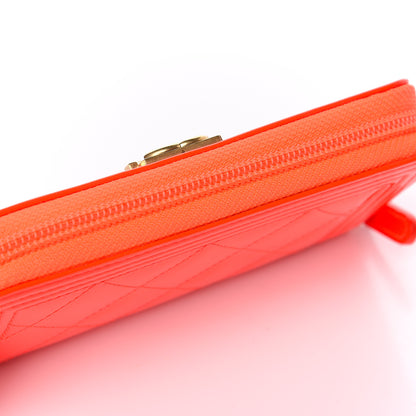 Chanel Patent Quilted Small Boy Zip Around Wallet Orange 10 of 11