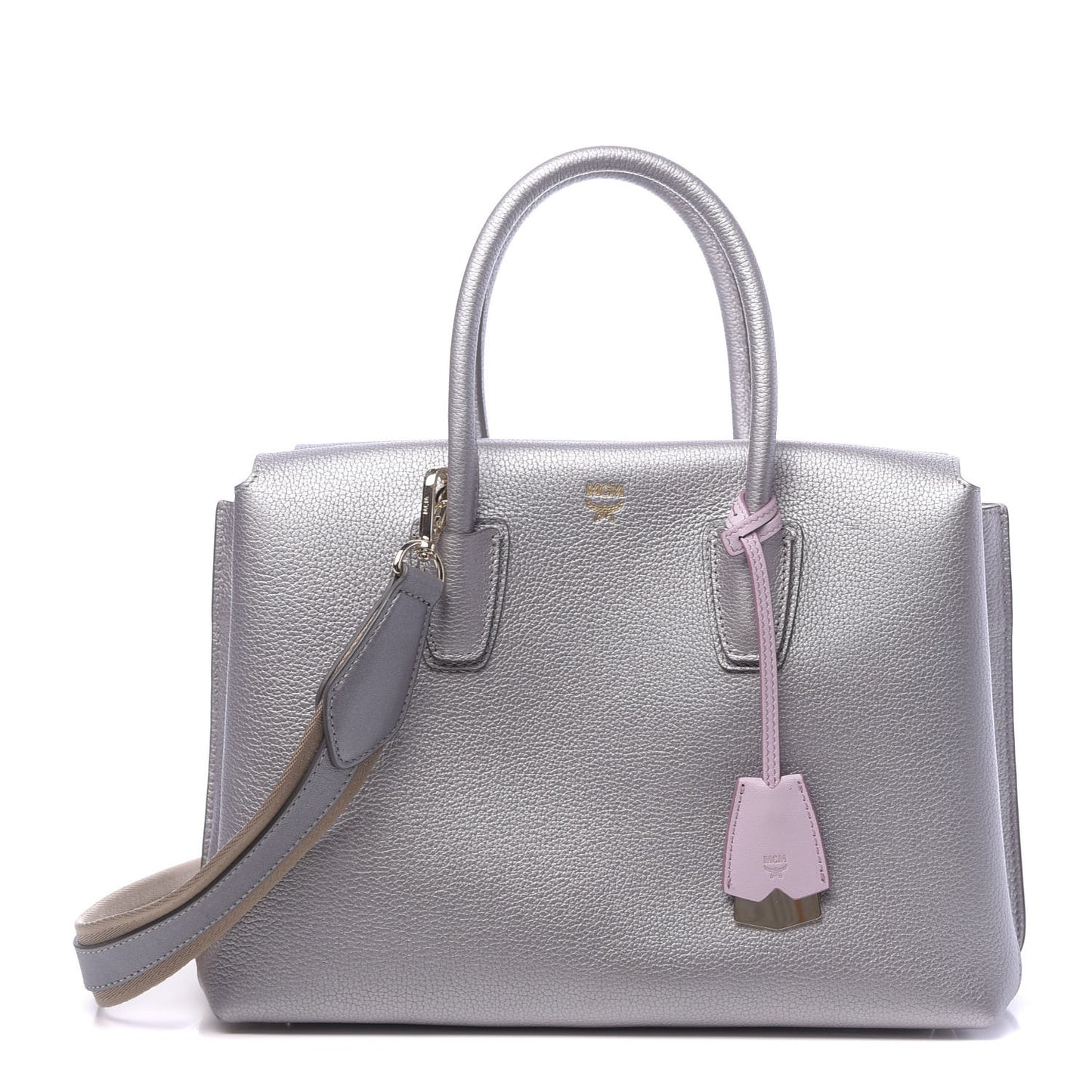 Metallic Grained Calfskin Medium Milla Tote Spike Silver