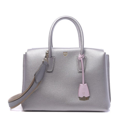 MCM Metallic Grained Calfskin Medium Milla Tote Spike Silver 1 of 8