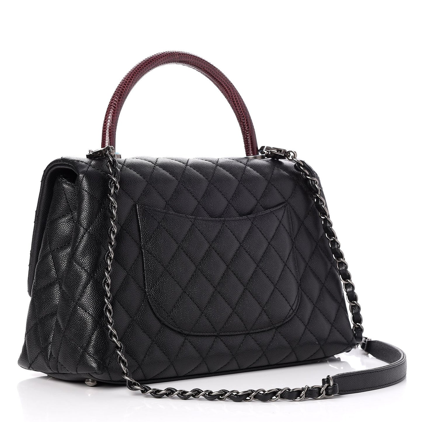 Caviar Lizard Quilted Small Coco Handle Flap Black