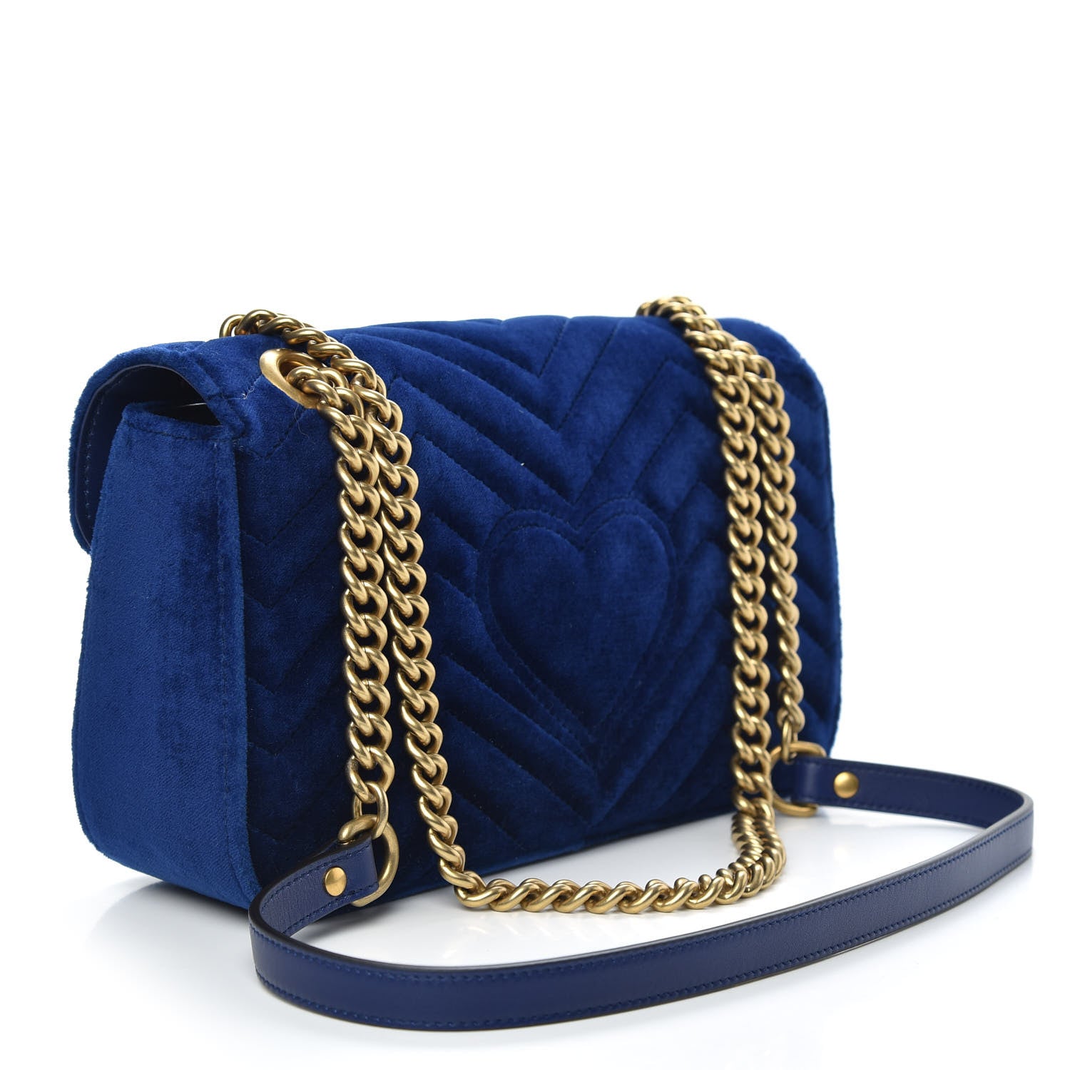 Gucci Velvet Matelasse Small GG Marmont Shoulder Bag Cobalt Blue 4 of 11