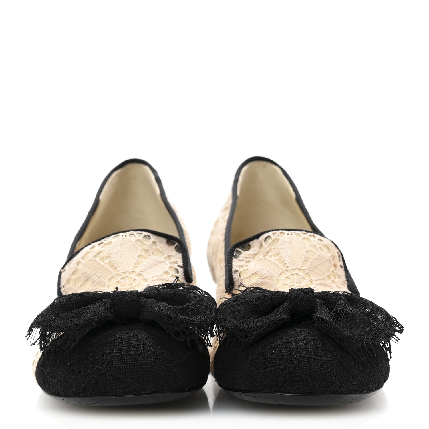 Chanel Lace Cap Toe CC Flats 36.5 Beige Black 3 of 9
