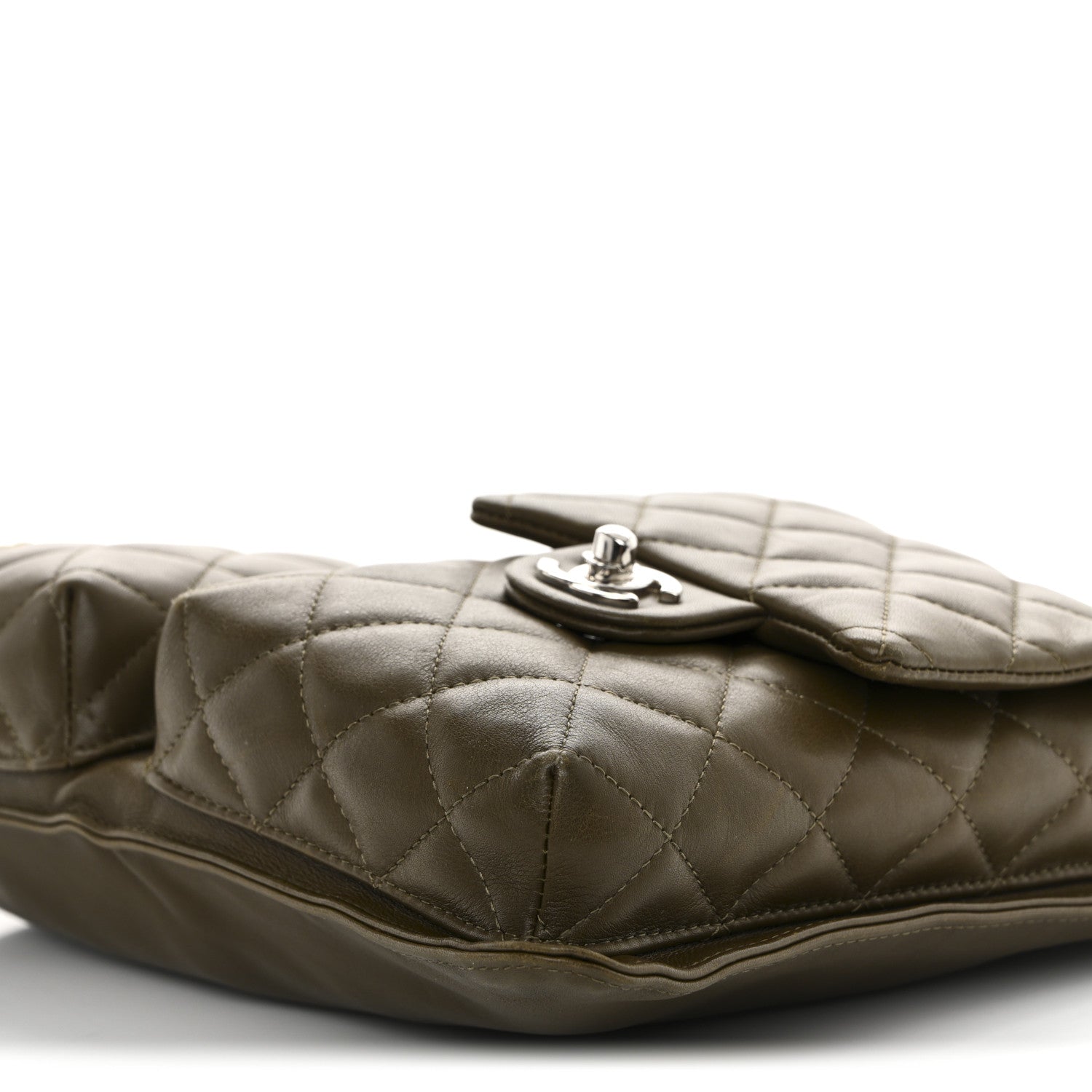 Chanel Calfskin Snakeskin Quilted Cambon Multipocket Shoulder Bag Khaki 10 of 11