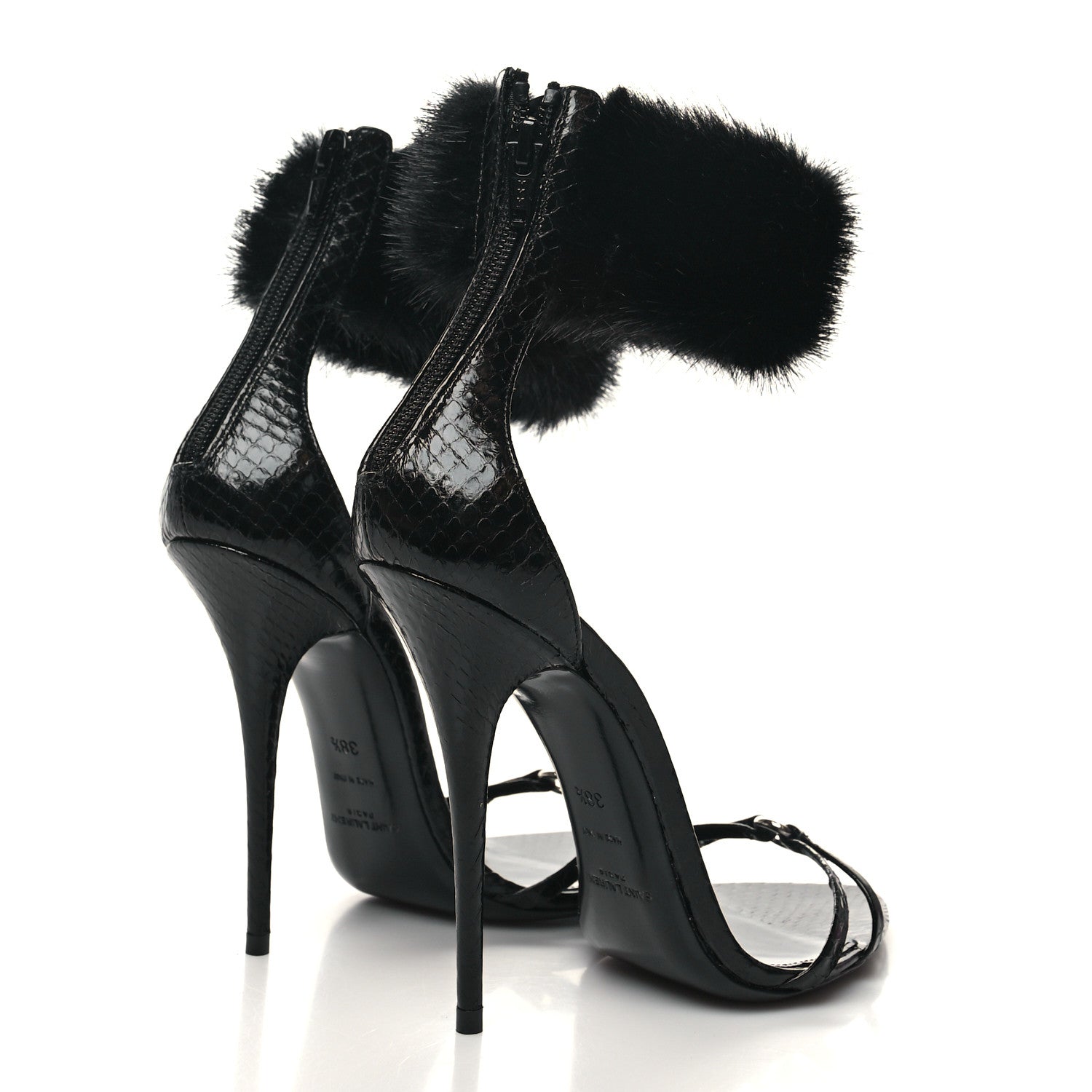 Saint Laurent Ayers Faux Furl Gippy 110 Sandals 38.5 Black 4 of 7
