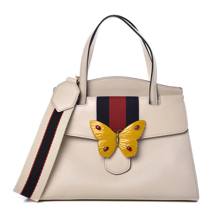 Gucci Grained Calfskin Web Stripe Butterfly Medium Totem Top Handle Bag White 1 of 10