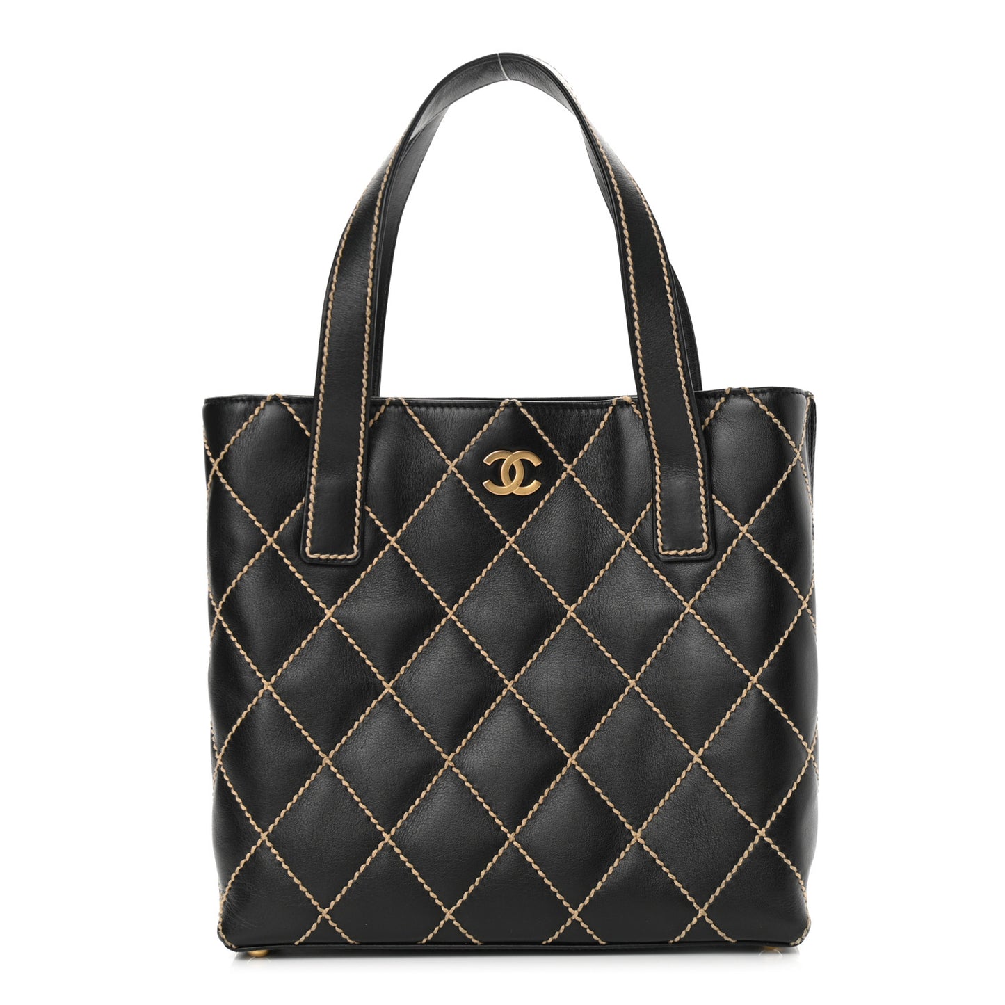Calfskin Contrast Stitch Surpique Tote Black