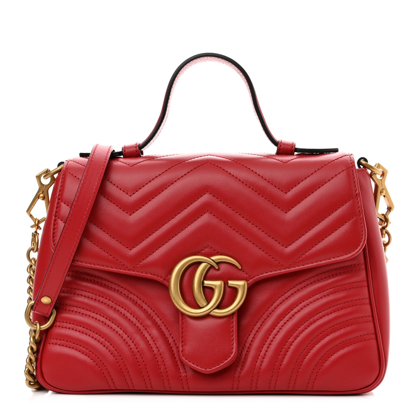 Calfskin Matelasse Small GG Marmont Top Handle Shoulder Bag Hibiscus Red