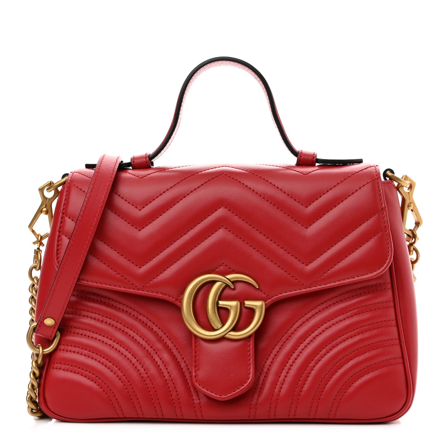 Gucci Calfskin Matelasse Small GG Marmont Top Handle Shoulder Bag Hibiscus Red 1 of 9
