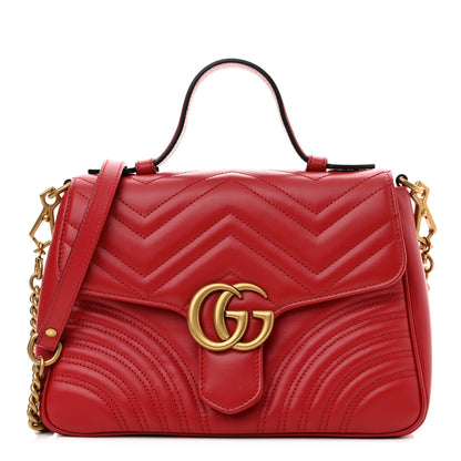 Gucci Calfskin Matelasse Small GG Marmont Top Handle Shoulder Bag Hibiscus Red 1 of 9