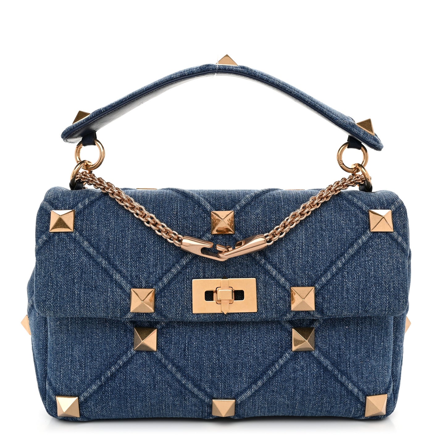 Denim Medium Roman Stud Shoulder Bag Light Denim Selleria