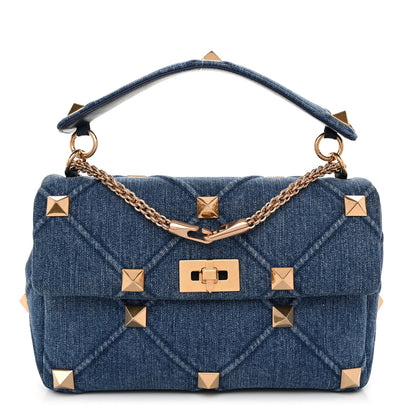 Valentino Garavani Denim Medium Roman Stud Shoulder Bag Light Denim Selleria 1 of 9