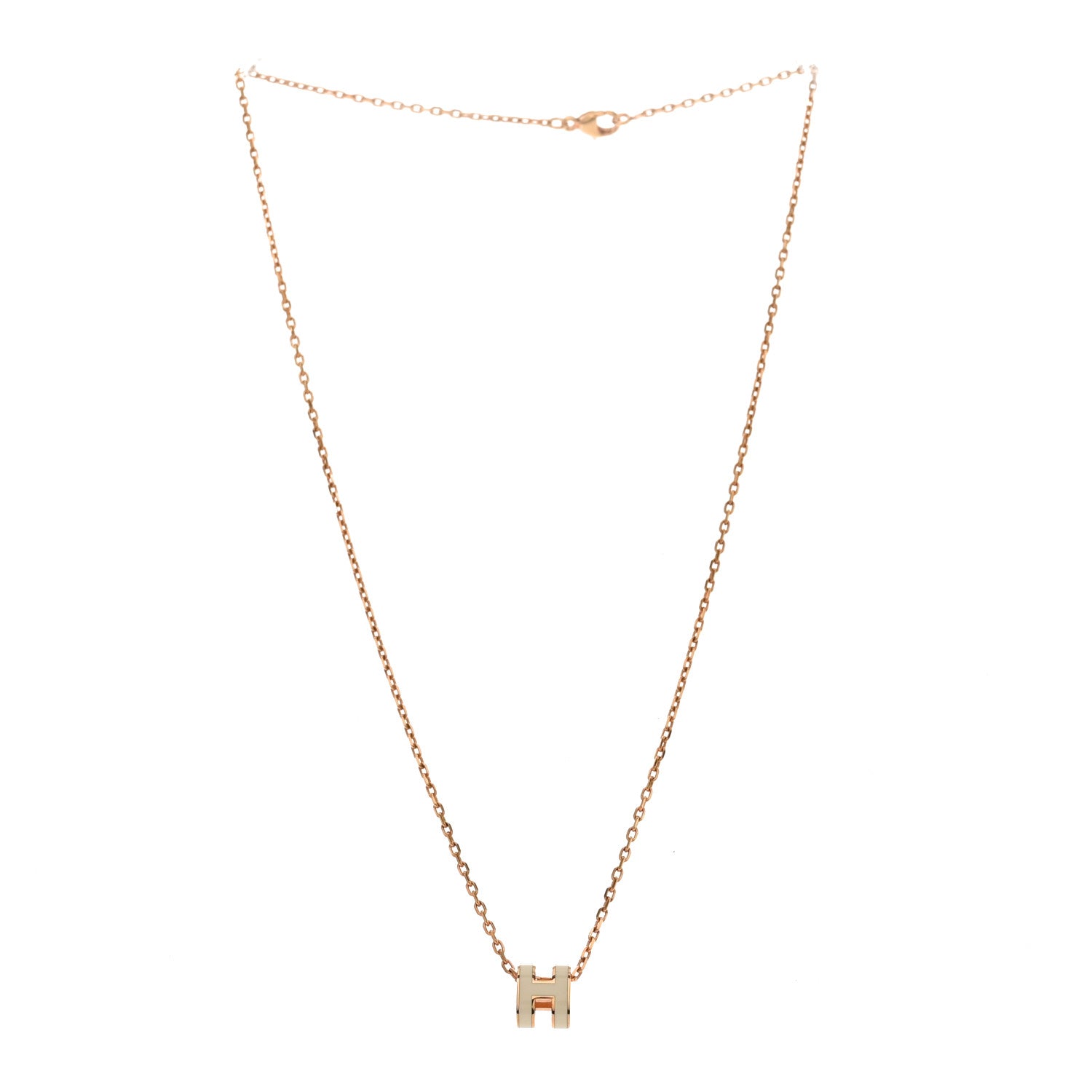 Hermes Lacquered Rose Gold Mini Pop H Pendant Necklace White 3 of 6