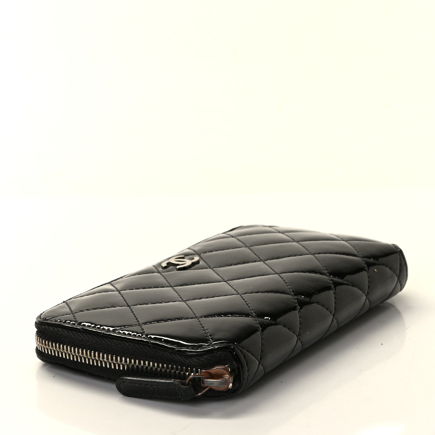 Chanel Patent Quilted Small Zip Around Wallet Black 3 of 8