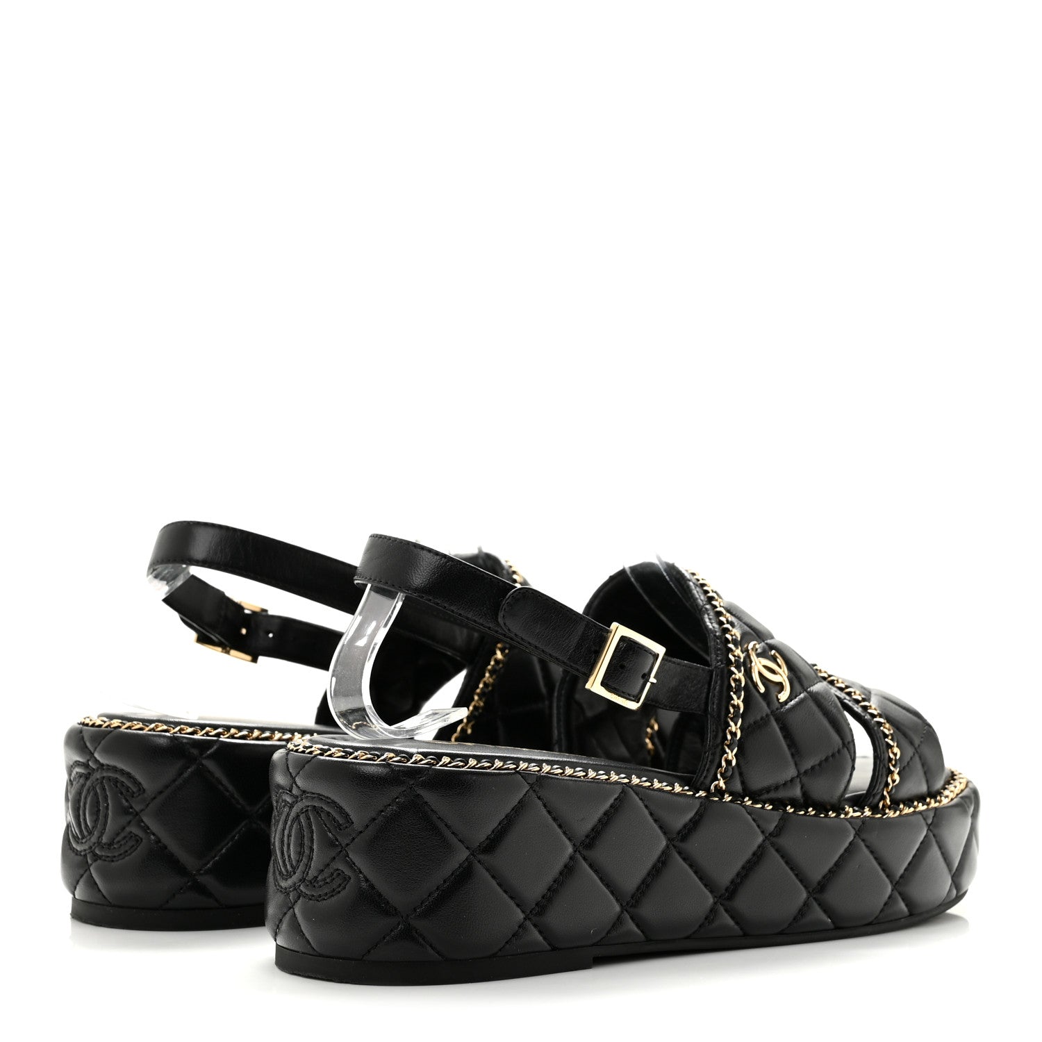 Chanel Shiny Lambskin Quilted Chain Around CC Platform Sandals 40 Black 5 of 9