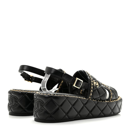 Chanel Shiny Lambskin Quilted Chain Around CC Platform Sandals 40 Black 5 of 9