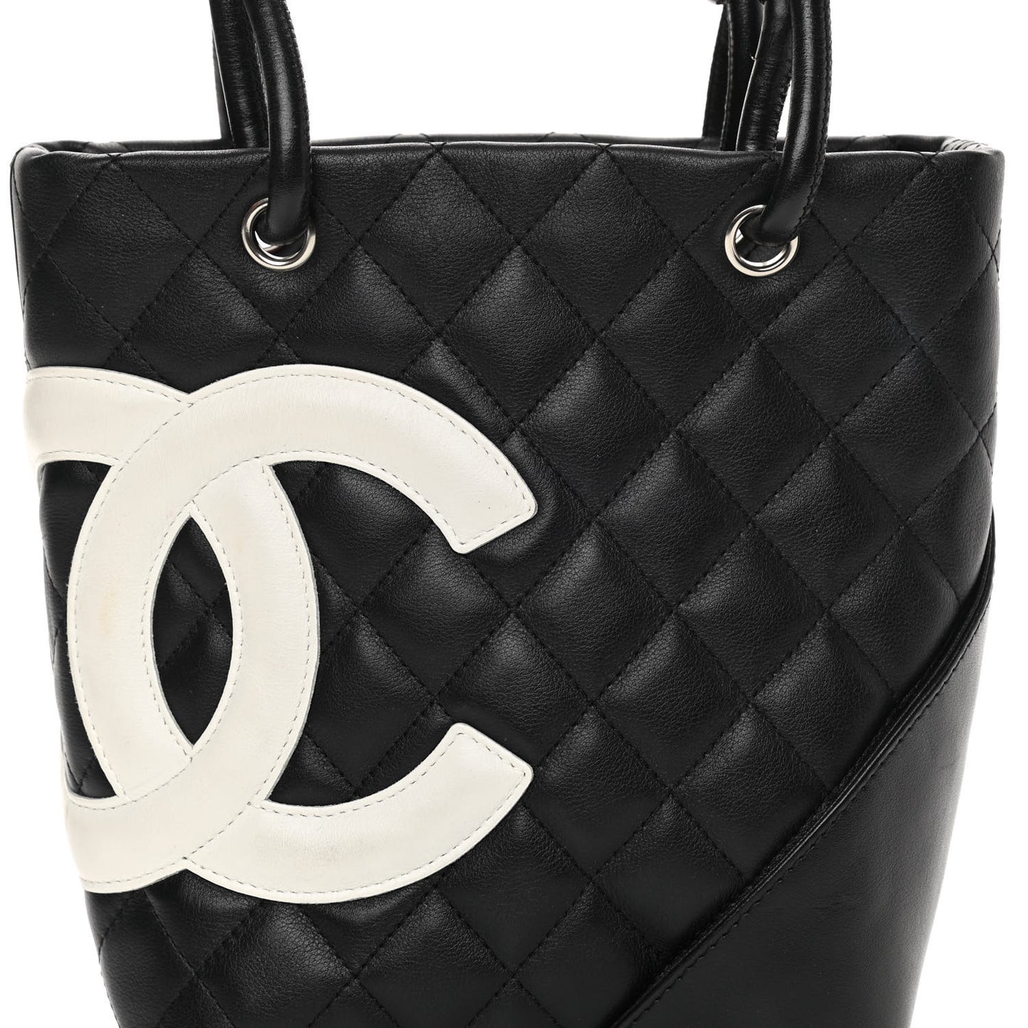 Calfskin Quilted Medium Cambon Tote Black White