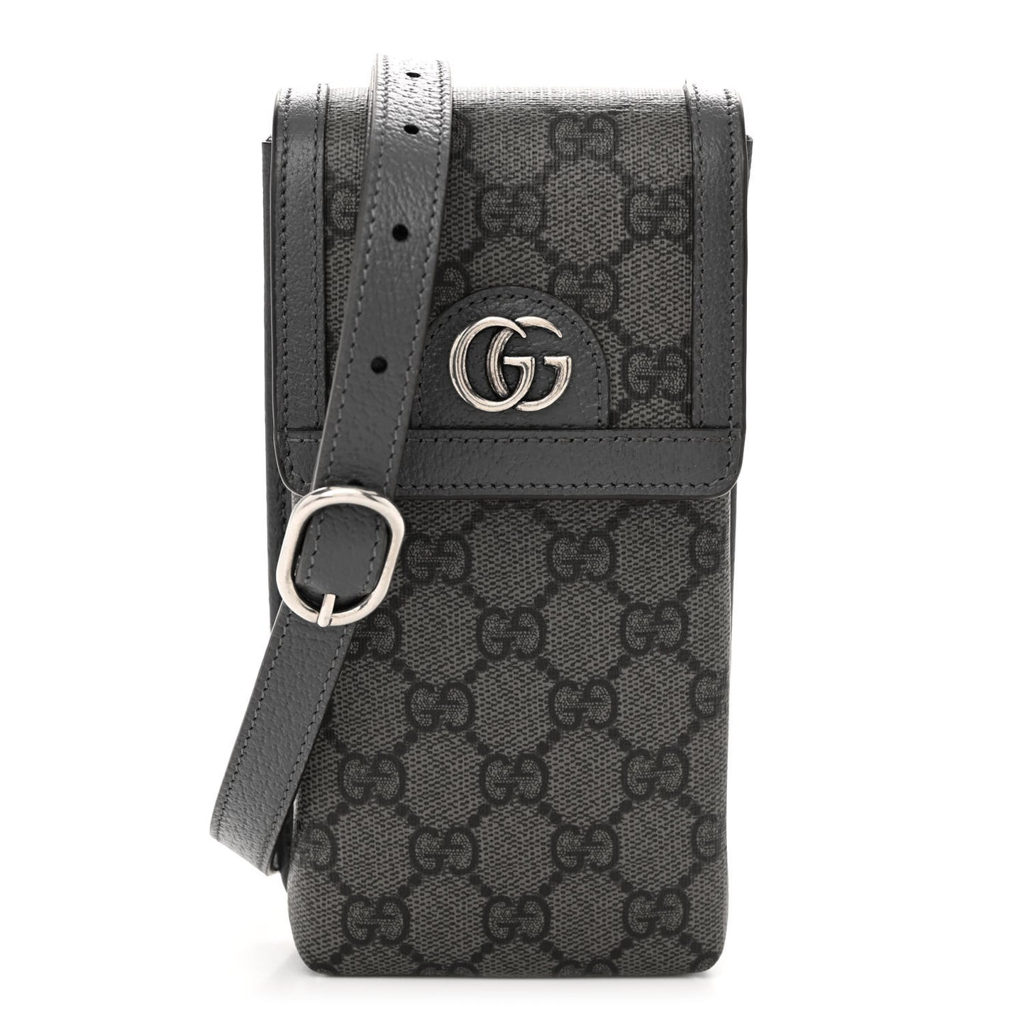 GG Supreme Monogram Textured Dollar Calfskin Phone Crossbody Bag Grey Black Graphite Grey