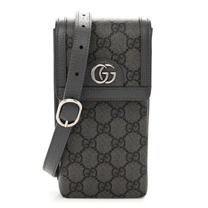 Gucci GG Supreme Monogram Textured Dollar Calfskin Phone Crossbody Bag Grey Black Graphite Grey 1 of 12