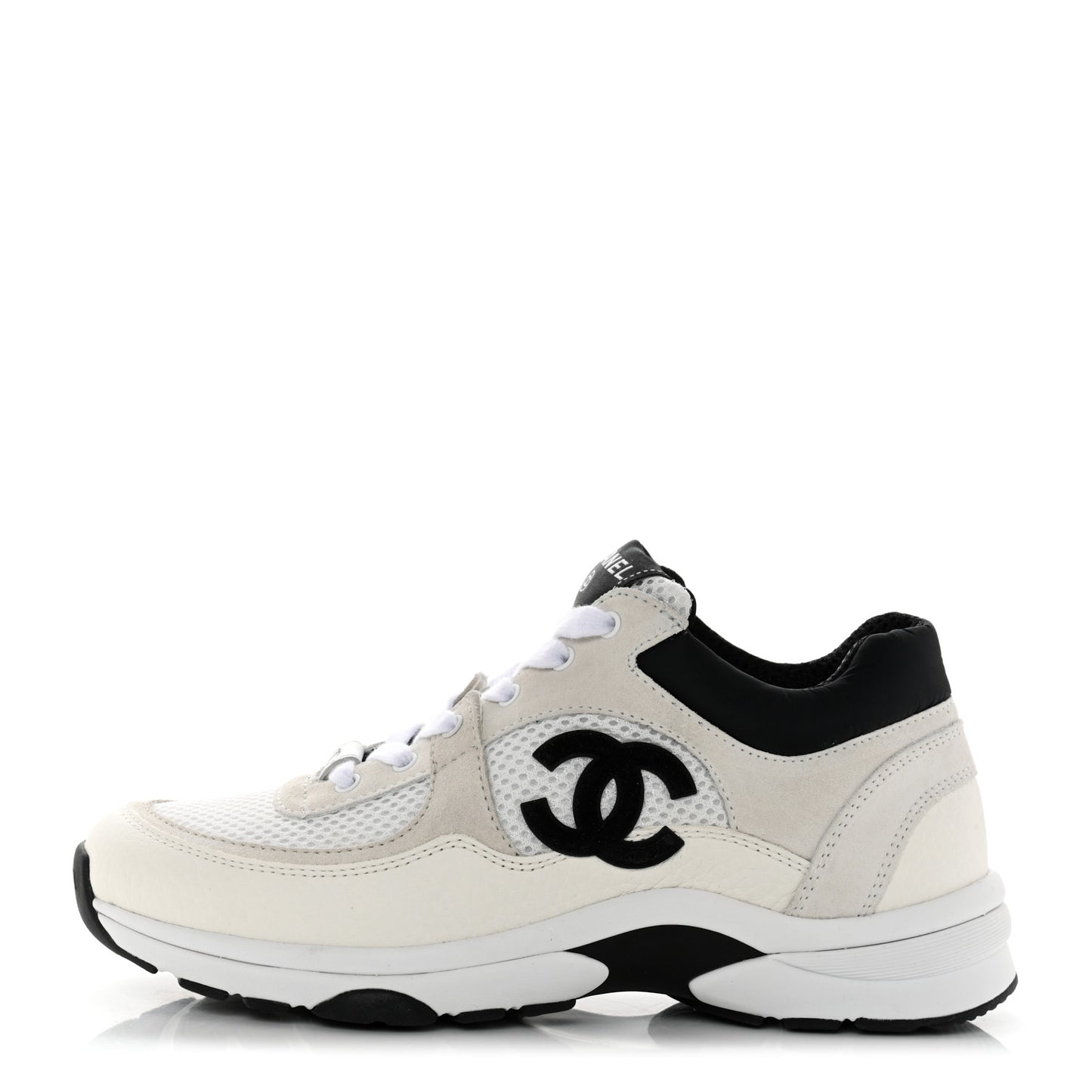 Mesh Suede Calfskin Grained Calfskin Womens CC Sneakers 36.5 White Black