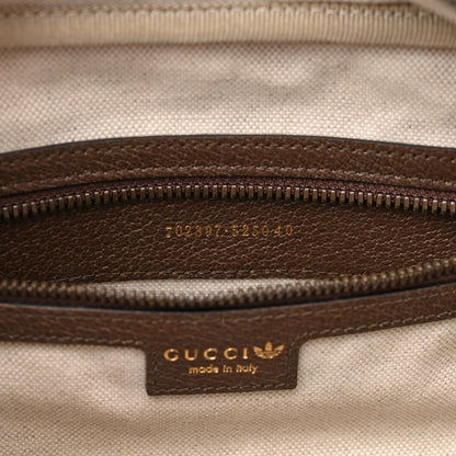 Gucci X ADIDAS Crystal Vintage Monogram Textured Dollar Calfskin Web Trefoil Logo Mini Bowling Bag Mid Natural Nut Off White New Acero 7 of 14