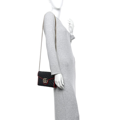 Gucci Vintage Effect Calfskin Matelasse Diagonal Torchon GG Marmont Chain Wallet Black Romantic Cherry 2 of 12
