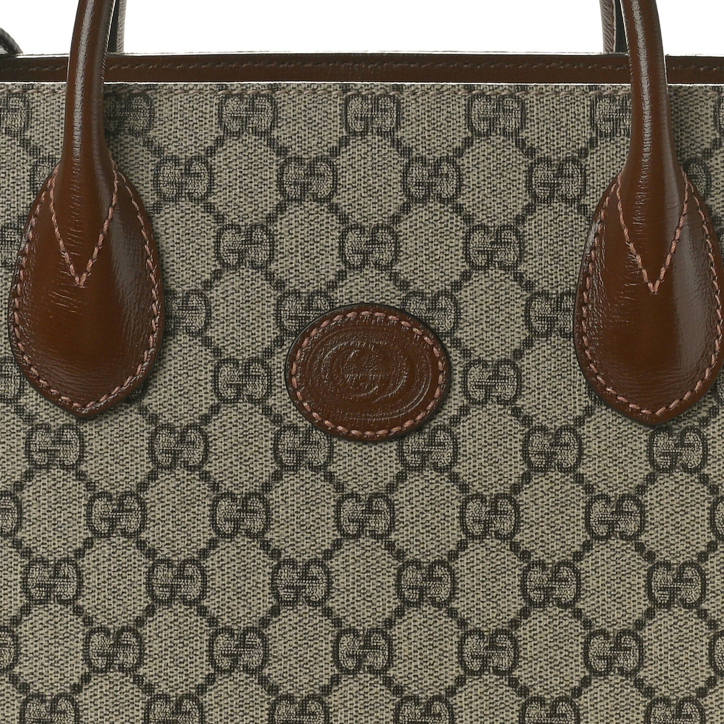 GG Supreme Monogram Azalea Calfskin Small Retro Interlocking G Tote Bag Beige Ebony Brown Sugar