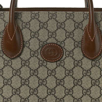 Gucci GG Supreme Monogram Azalea Calfskin Small Retro Interlocking G Tote Bag Beige Ebony Brown Sugar 8 of 10