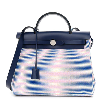 Hermes Criss Viking Vache Hunter Herbag Zip Retourne 31 PM Ecru Mauve Bleu 4 of 13