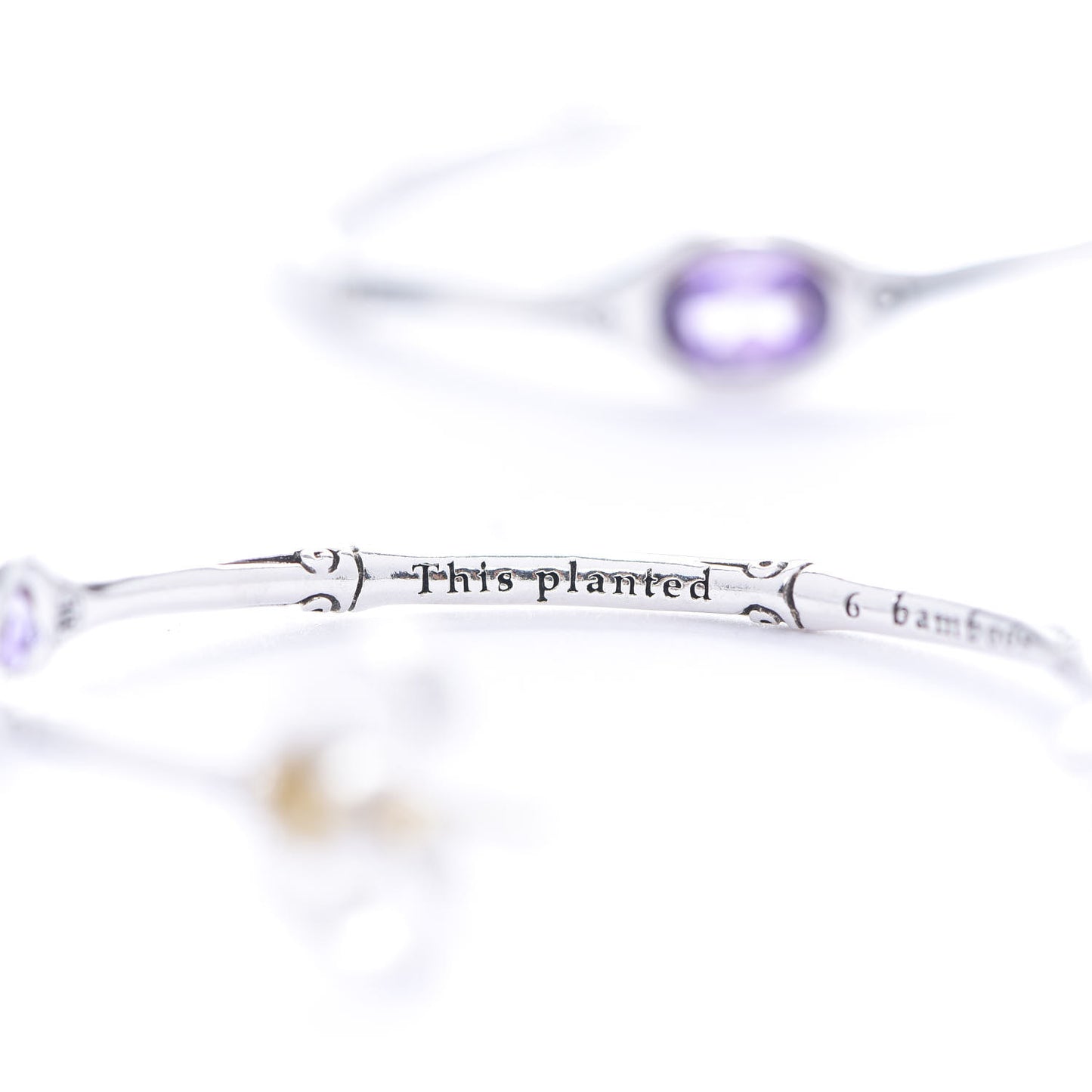 Sterling Silver Amethyst Bamboo Hoop Earrings