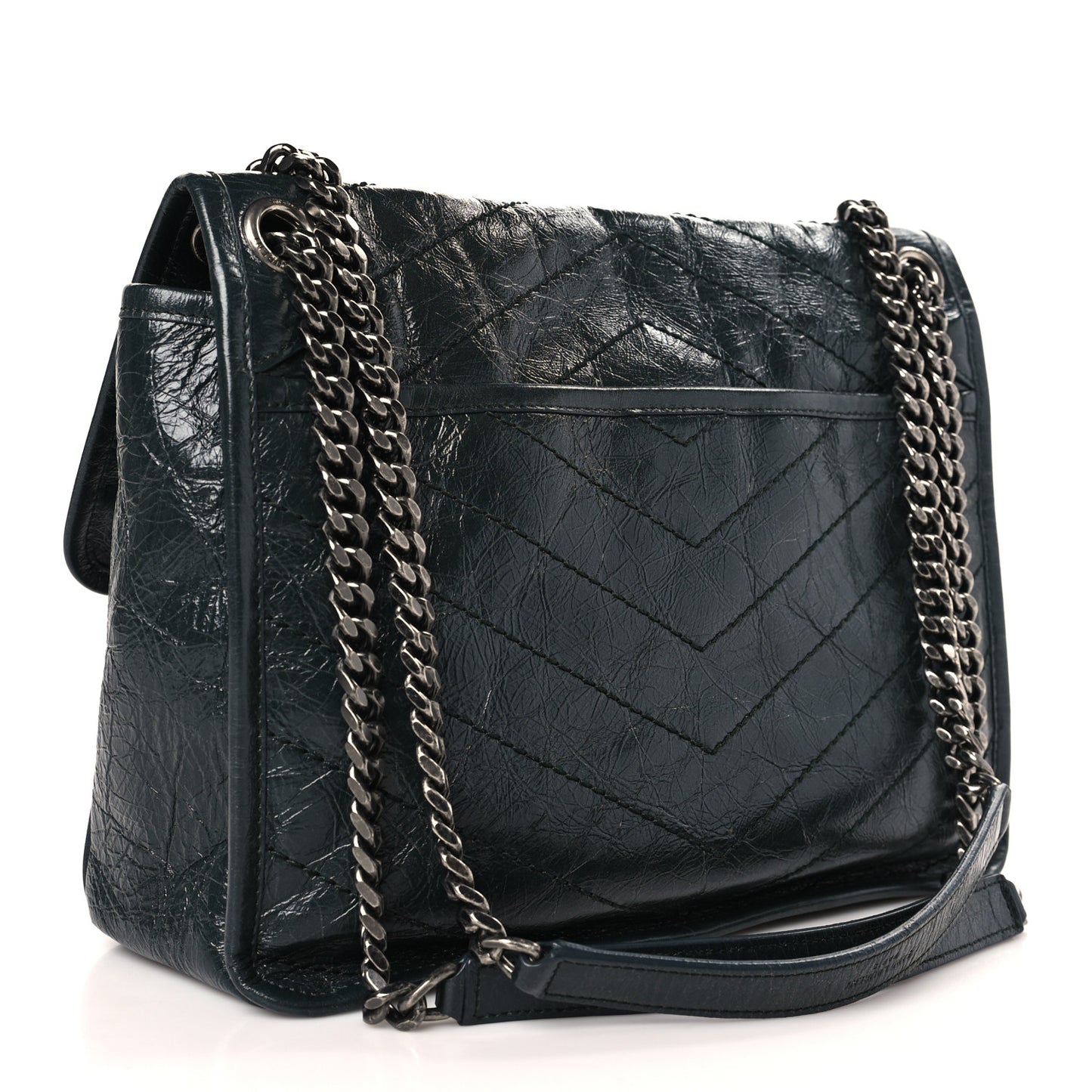Crinkled Calfskin Matelasse Monogram Medium Niki Chain Satchel Dark Green