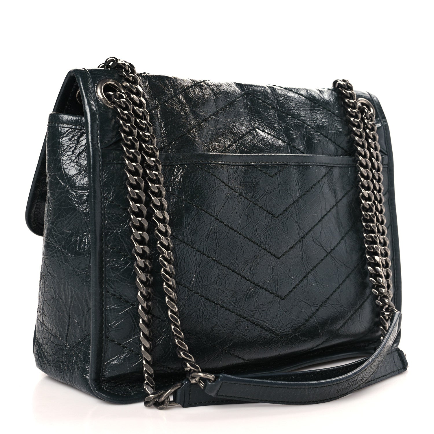Saint Laurent Crinkled Calfskin Matelasse Monogram Medium Niki Chain Satchel Dark Green 3 of 9