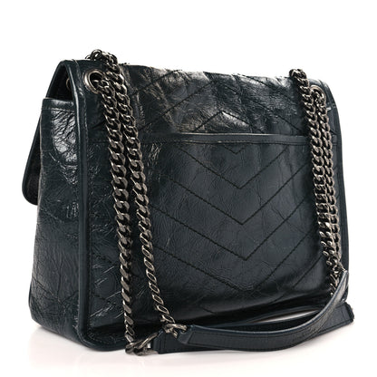 Saint Laurent Crinkled Calfskin Matelasse Monogram Medium Niki Chain Satchel Dark Green 3 of 9