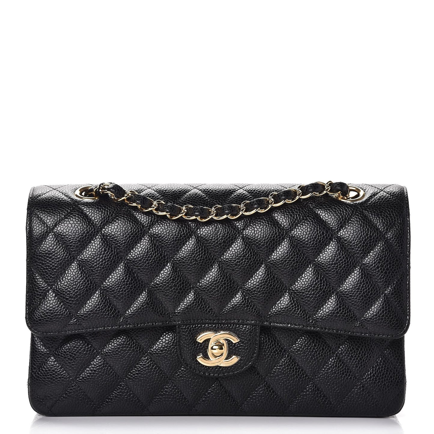 Caviar Quilted Medium Double Flap Black
