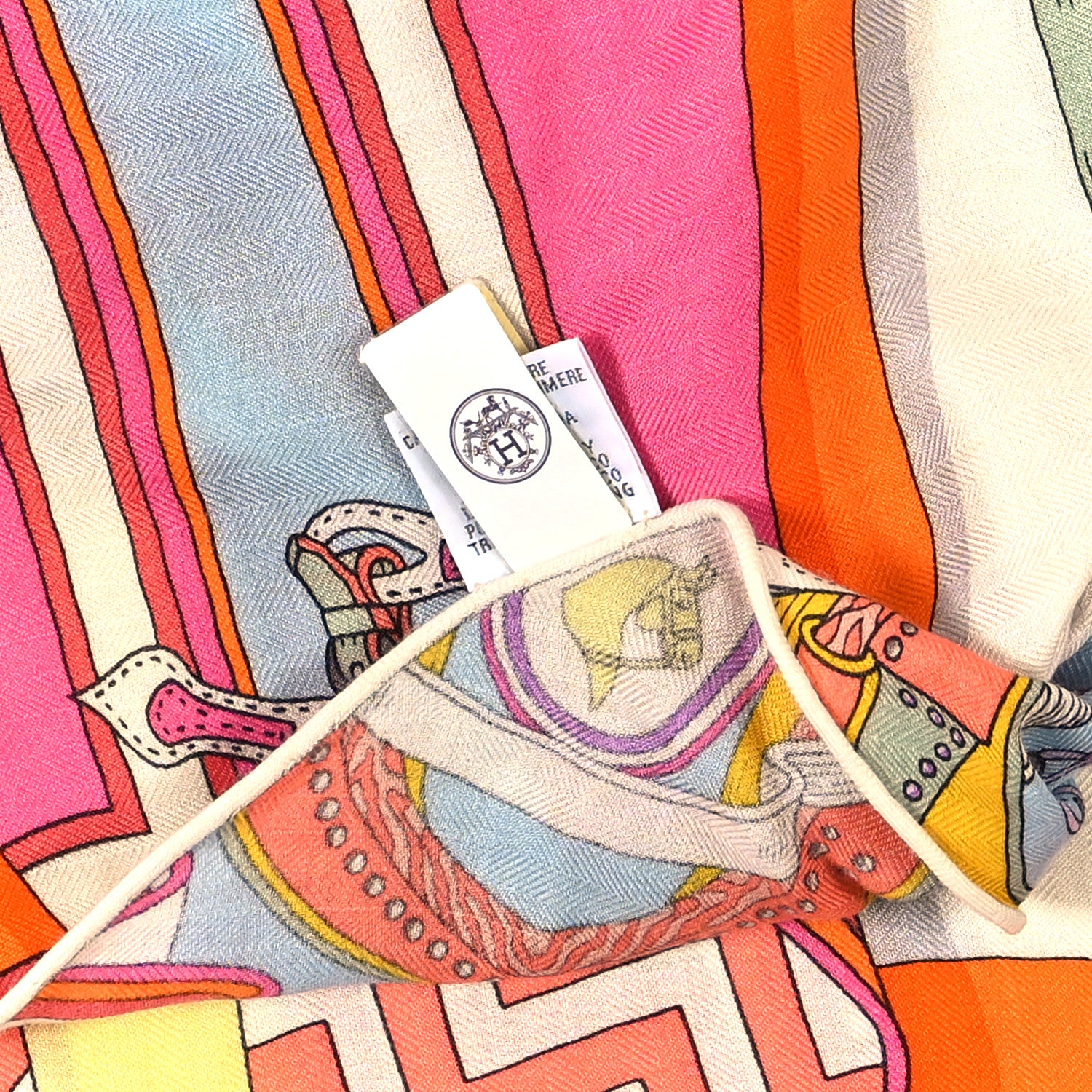 Hermes Cashmere Silk Bouquets Sellier Triangle Scarf White Orange 4 of 5