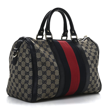 Gucci Monogram Selleria Calfskin Vintage Web Medium Boston Beige Blue 3 of 14