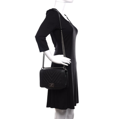 Chanel Caviar Chevron Quilted Medium Boy Flap Black 3 of 11